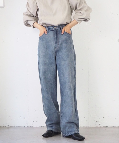 tiptop（ティップトップ）の「【2サイズ展開】ケミカル加工・オーバーダイストレートデニム【web限定アイテム・Sサイズあり】（デニムパンツ・レディース・ブラック/パープル/サックスブルー/グリーン・S/M）」の7枚目の写真