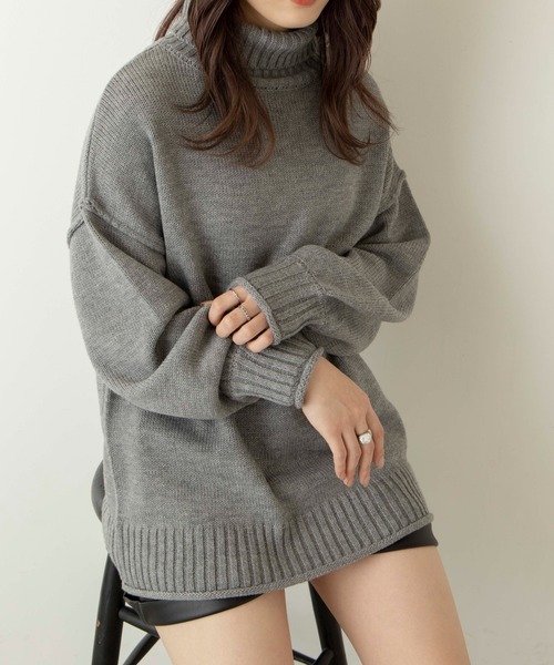 WEGO(ウィゴー)の「WEGO/ビックシルエットタートルセーター(ニット/セーター・レディース・ブラック/オフホワイト/ブラウン/杢グレー/ブルー・FREE)」の4枚目の写真