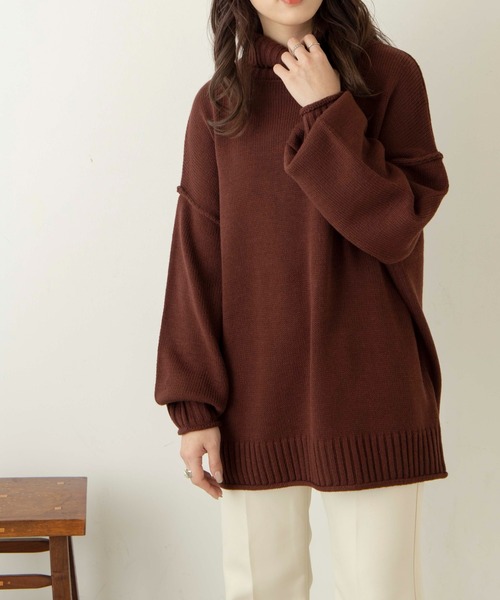 WEGO(ウィゴー)の「WEGO/ビックシルエットタートルセーター(ニット/セーター・レディース・ブラック/オフホワイト/ブラウン/杢グレー/ブルー・FREE)」の1枚目の写真