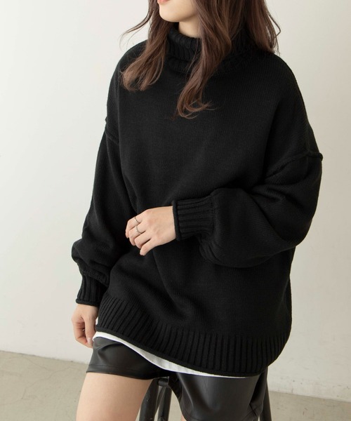 WEGO(ウィゴー)の「WEGO/ビックシルエットタートルセーター(ニット/セーター・レディース・ブラック/オフホワイト/ブラウン/杢グレー/ブルー・FREE)」の3枚目の写真