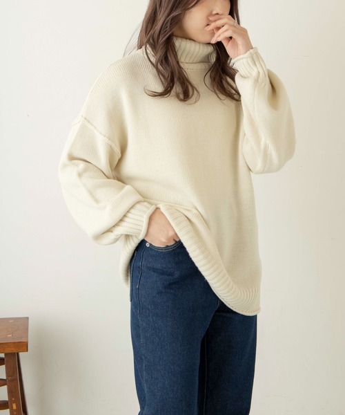 WEGO(ウィゴー)の「WEGO/ビックシルエットタートルセーター(ニット/セーター・レディース・ブラック/オフホワイト/ブラウン/杢グレー/ブルー・FREE)」の7枚目の写真