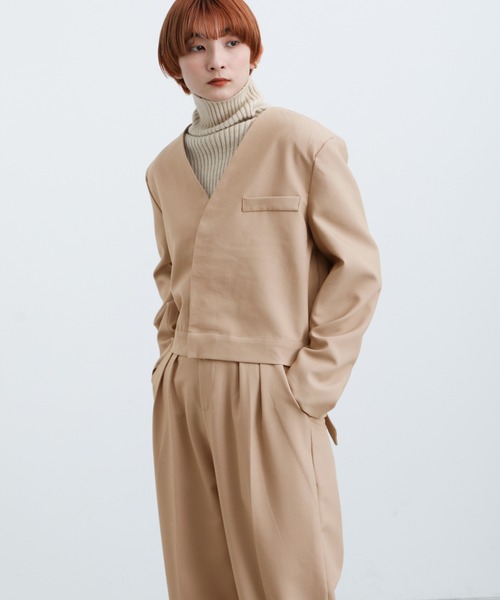 select moca【美品】 ベージュ オーバーサイズ ノーカラー セット ノーカラーベスト（ベスト）｜select MOCA by son（セレクトモカ