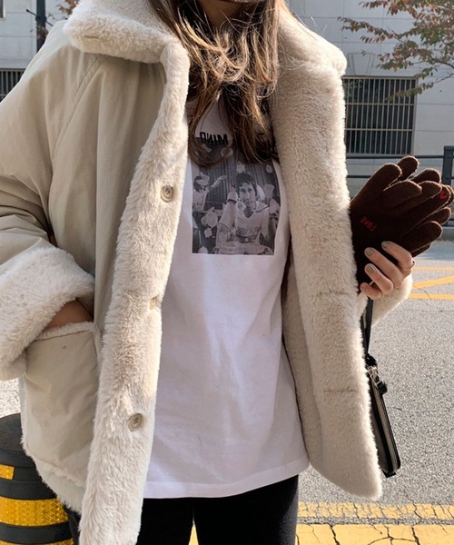 Doula Doula（ドゥーラドゥーラ）の「リバーシブルボアジャケット（ブルゾン・レディース・ネイビー/オフホワイト・FREE）」の11枚目の写真