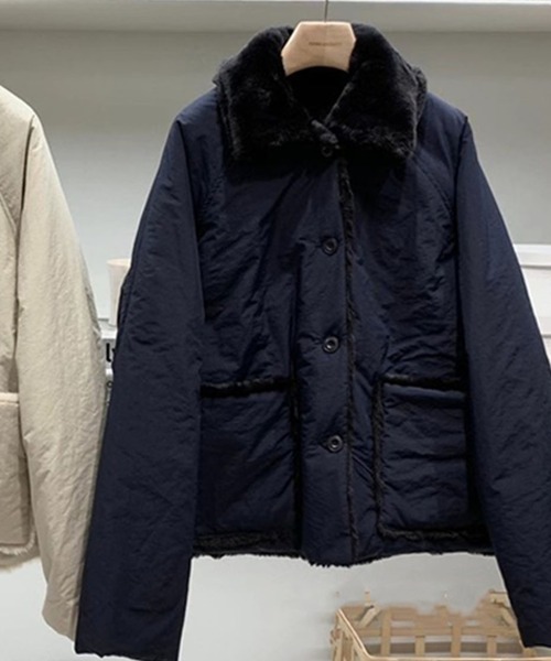 Doula Doula（ドゥーラドゥーラ）の「リバーシブルボアジャケット（ブルゾン・レディース・ネイビー/オフホワイト・FREE）」の16枚目の写真