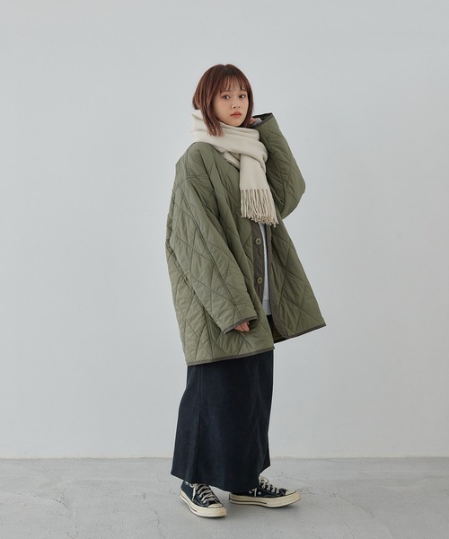 flaner(フラネ)の「Loose quilting jacket / ルーズキルティングジャケット(ミリタリージャケット・レディース・グレイッシュベージュ/カーキ/ブラック・FREE)」の6枚目の写真