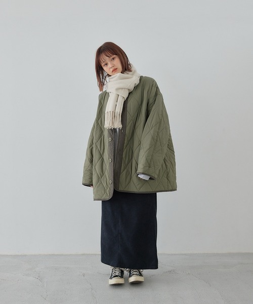 flaner(フラネ)の「Loose quilting jacket / ルーズキルティングジャケット(ミリタリージャケット・レディース・グレイッシュベージュ/カーキ/ブラック・FREE)」の7枚目の写真