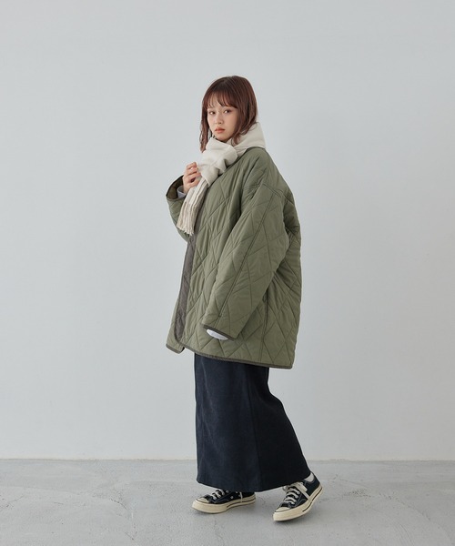 flaner(フラネ)の「Loose quilting jacket / ルーズキルティングジャケット(ミリタリージャケット・レディース・グレイッシュベージュ/カーキ/ブラック・FREE)」の8枚目の写真