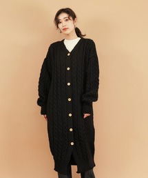 ARAN CABLE V-NECK LONG CARDIGAN