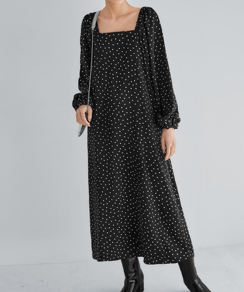JOIEVE ドット ワンピース マーメイドスカート スクエアネック ワンピース ドット柄スクエアネックワンピ―ス（ワンピース）｜STYLE DELI