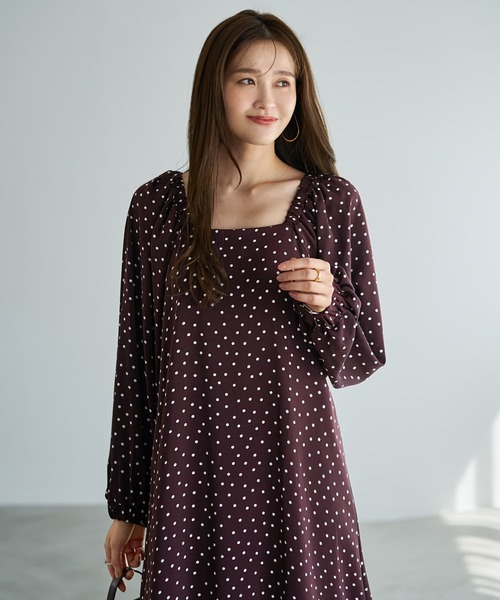 ドット柄スクエアネックワンピ―ス（ワンピース）｜STYLE DELI