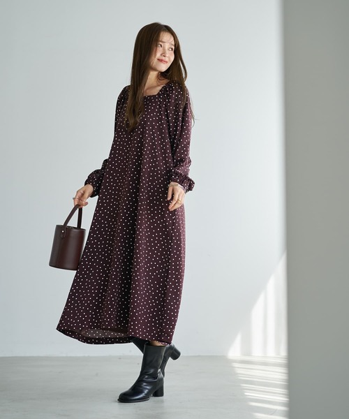 STYLE DELI（スタイルデリ）の「ドット柄スクエアネックワンピ―ス（ワンピース・レディース・ブラウン系その他/ブラック・02/01）」の21枚目の写真