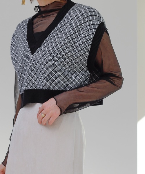 COLONY 2139（コロニートゥーワンスリーナイン）の「綿アクリルジャガードニットベスト（ベスト・レディース・ブラック/ベージュ/グリーン・FREE）」の8枚目の写真