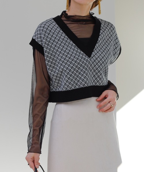 COLONY 2139（コロニートゥーワンスリーナイン）の「綿アクリルジャガードニットベスト（ベスト・レディース・ブラック/ベージュ/グリーン・FREE）」の9枚目の写真