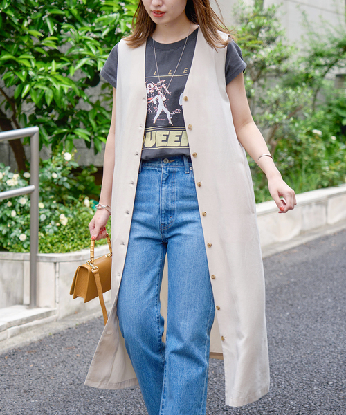 JOURNAL STANDARD（ジャーナルスタンダード）の「リネンブレンドロングジレワンピース（ワンピース・レディース・ベージュ/ブラック・FREE）」の12枚目の写真