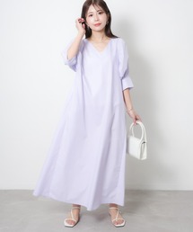 Riberry（リベリー）の「Vネックパフスリーブワンピース【無地/ストライプ】（ワンピース）」