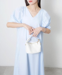 Riberry（リベリー）の「Vネックパフスリーブワンピース【無地/ストライプ】（ワンピース）」