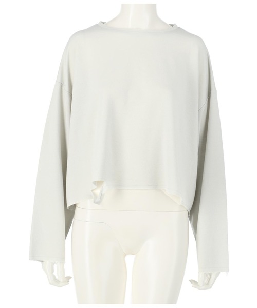 ANAP（アナップ）の「クロップドダメージミニ裏毛トップスカットソー（Tシャツ/カットソー・レディース・ライトグレー/グリーン/ダークグレー/グレイッシュベージュ・FREE）」の8枚目の写真