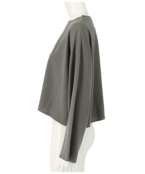 ANAP（アナップ）の「クロップドダメージミニ裏毛トップスカットソー（Tシャツ/カットソー・レディース・ライトグレー/グリーン/ダークグレー/グレイッシュベージュ・FREE）」の6枚目の写真