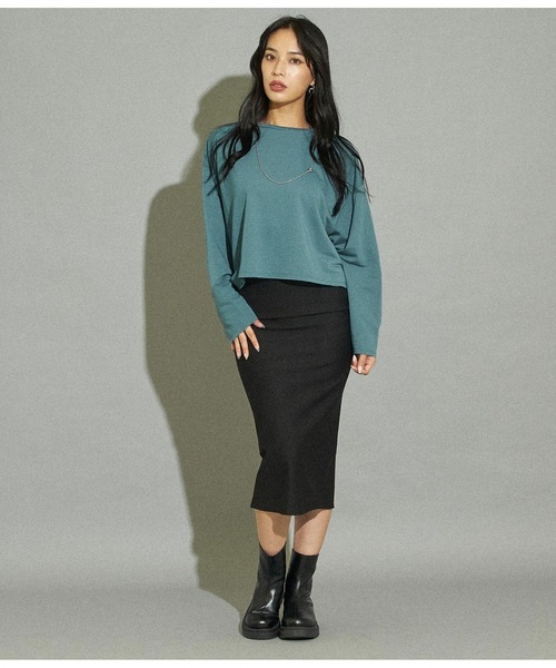 ANAP（アナップ）の「クロップドダメージミニ裏毛トップスカットソー（Tシャツ/カットソー・レディース・ライトグレー/グリーン/ダークグレー/グレイッシュベージュ・FREE）」の19枚目の写真