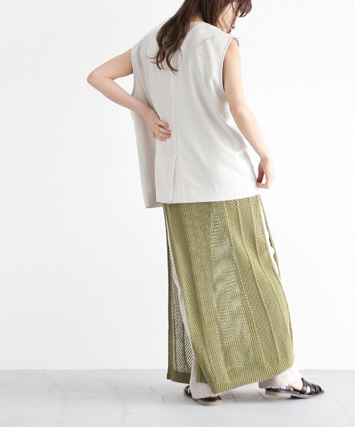 Crisp（クリスプ）の「メッシュロングニットワンピース（ワンピース・レディース・カーキ/アイボリー・FREE）」の17枚目の写真