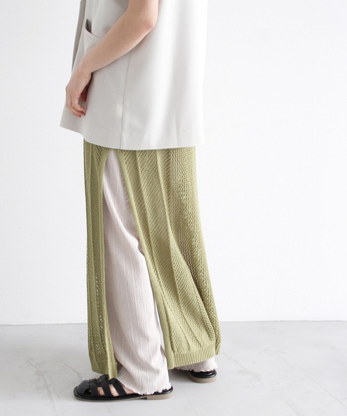 Crisp（クリスプ）の「メッシュロングニットワンピース（ワンピース・レディース・カーキ/アイボリー・FREE）」の18枚目の写真