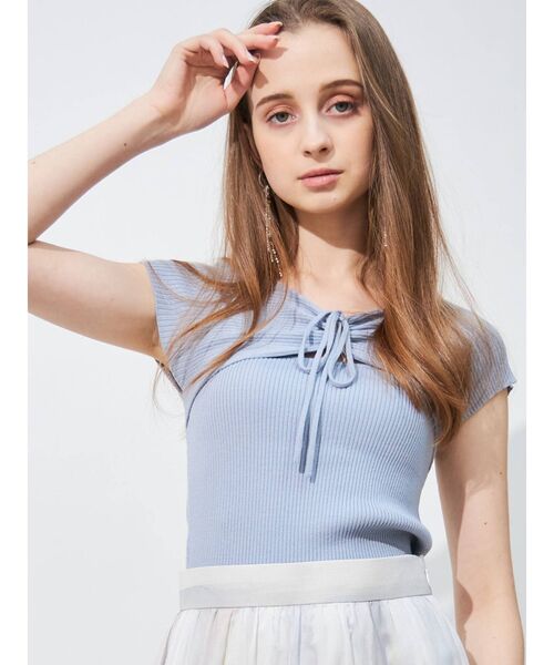 MERCURYDUO（マーキュリーデュオ）の「2WAYリボンコンパクトニット（ニット/セーター・レディース・オフホワイト/ブラック/ブルー/ラベンダー・FREE）」の3枚目の写真