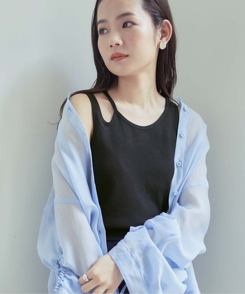 titivate（ティティベイト）の「ﾌﾞﾗｶｯﾌﾟ付きｱｼﾝﾒﾄﾘｰﾀﾝｸﾄｯﾌﾟ（タンクトップ・レディース・グリーン/キャメル/ブラック・S/M/L）」の2枚目の写真