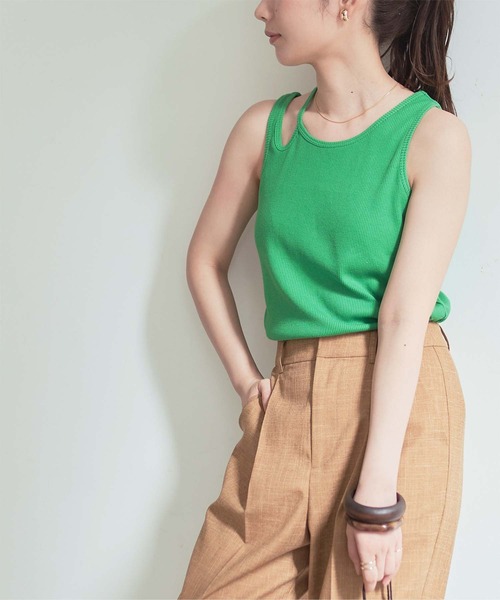 titivate（ティティベイト）の「ﾌﾞﾗｶｯﾌﾟ付きｱｼﾝﾒﾄﾘｰﾀﾝｸﾄｯﾌﾟ（タンクトップ・レディース・グリーン/キャメル/ブラック・S/M/L）」の6枚目の写真