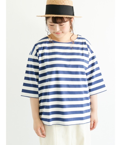 Samansa Mos2（サマンサ モスモス）の「ボーダーTシャツ（Tシャツ/カットソー・レディース・ブラック/レッド/イエロー/ブルー・ﾌﾘ-）」の3枚目の写真