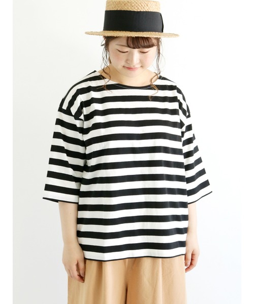 Samansa Mos2（サマンサ モスモス）の「ボーダーTシャツ（Tシャツ/カットソー・レディース・ブラック/レッド/イエロー/ブルー・ﾌﾘ-）」の2枚目の写真