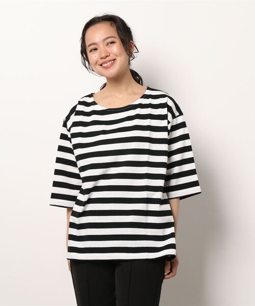Samansa Mos2（サマンサ モスモス）の「ボーダーTシャツ（Tシャツ/カットソー・レディース・ブラック/レッド/イエロー/ブルー・ﾌﾘ-）」の8枚目の写真