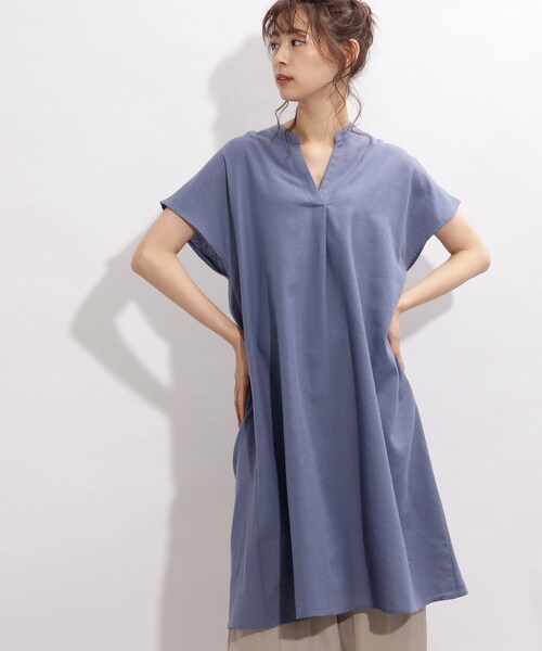 SHOO・LA・RUE(シューラルー)の「◆【洗濯機可/麻混/ドライタッチ】フレンチリネンスキッパーワンピース(ワンピース・レディース・ブラック/イエロー/ブルー/ブラック系1/ブラック系2/サックスブルー系2・00)」の4枚目の写真