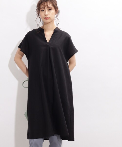 SHOO・LA・RUE(シューラルー)の「◆【洗濯機可/麻混/ドライタッチ】フレンチリネンスキッパーワンピース(ワンピース・レディース・ブラック/イエロー/ブルー/ブラック系1/ブラック系2/サックスブルー系2・00)」の14枚目の写真
