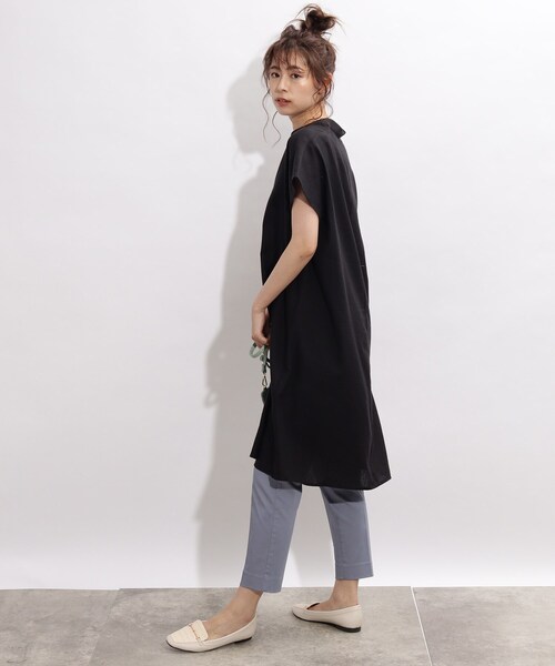 SHOO・LA・RUE(シューラルー)の「◆【洗濯機可/麻混/ドライタッチ】フレンチリネンスキッパーワンピース(ワンピース・レディース・ブラック/イエロー/ブルー/ブラック系1/ブラック系2/サックスブルー系2・00)」の18枚目の写真