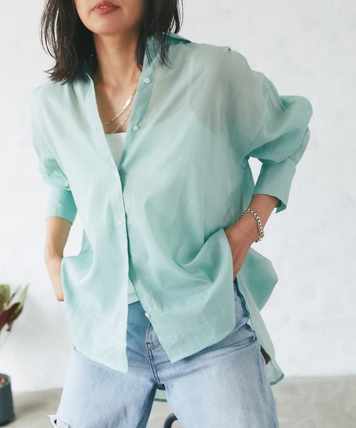 RIVE DROITE（リヴドロワ）の「綿麻バックシャンシャツ（シャツ/ブラウス・レディース・ブラック/ミント・FREE）」の2枚目の写真