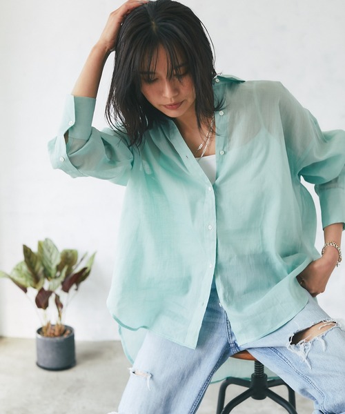 RIVE DROITE（リヴドロワ）の「綿麻バックシャンシャツ（シャツ/ブラウス・レディース・ブラック/ミント・FREE）」の6枚目の写真