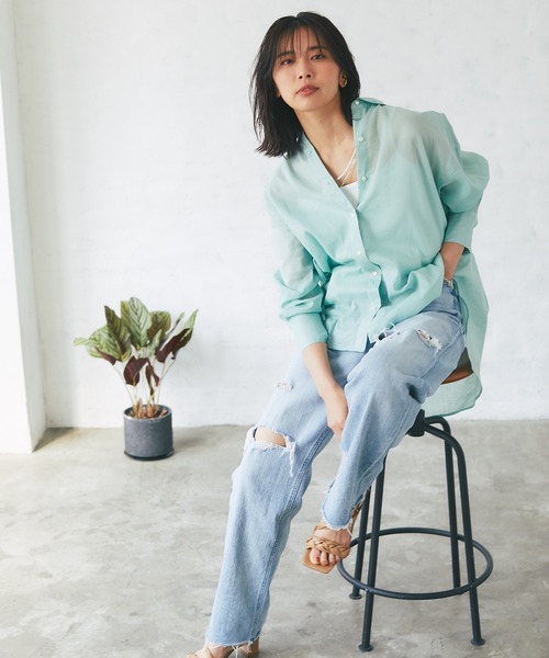 RIVE DROITE（リヴドロワ）の「綿麻バックシャンシャツ（シャツ/ブラウス・レディース・ブラック/ミント・FREE）」の17枚目の写真