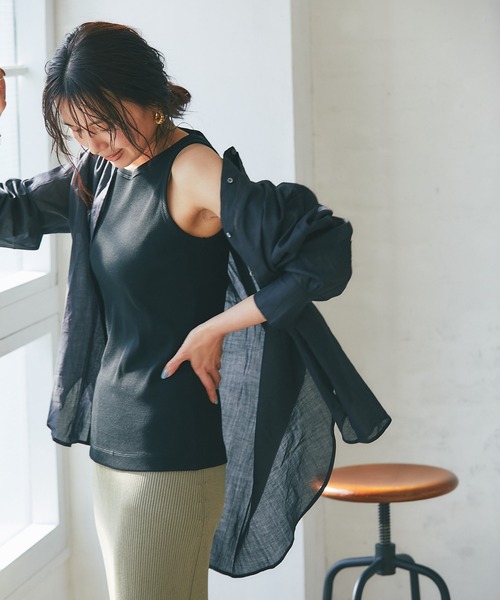 RIVE DROITE（リヴドロワ）の「綿麻バックシャンシャツ（シャツ/ブラウス・レディース・ブラック/ミント・FREE）」の7枚目の写真