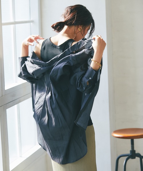 RIVE DROITE（リヴドロワ）の「綿麻バックシャンシャツ（シャツ/ブラウス・レディース・ブラック/ミント・FREE）」の4枚目の写真