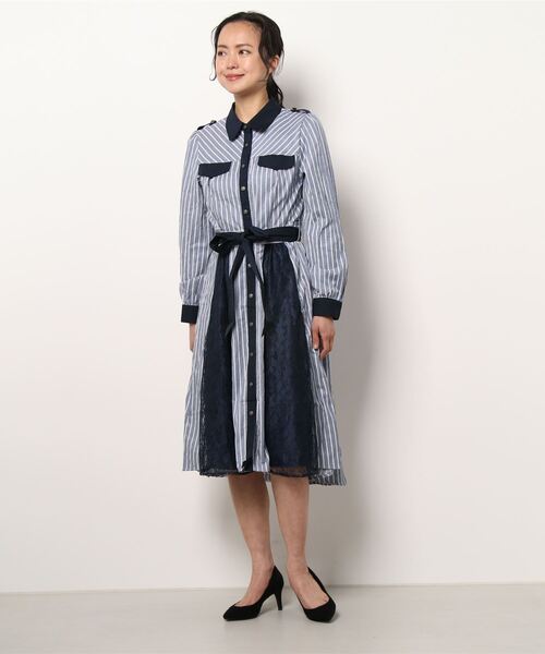 axes femme(アクシーズファム)の「ストライプバイカラーOP(ワンピース・レディース・ベージュ/ネイビー/グリーン・FREE)」の6枚目の写真