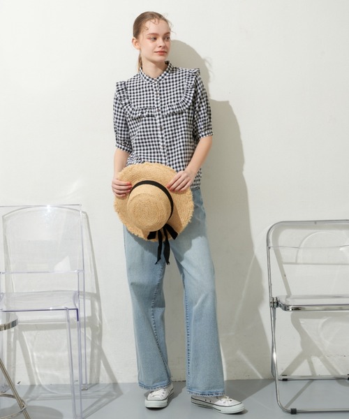 MERLOT(メルロー)の「ギンガムフリル半袖ブラウス(シャツ/ブラウス・レディース・ブラック/レッド/ブルー・FREE)」の11枚目の写真