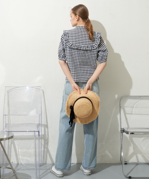 MERLOT(メルロー)の「ギンガムフリル半袖ブラウス(シャツ/ブラウス・レディース・ブラック/レッド/ブルー・FREE)」の14枚目の写真