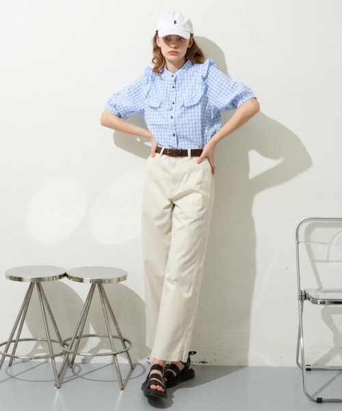 MERLOT(メルロー)の「ギンガムフリル半袖ブラウス(シャツ/ブラウス・レディース・ブラック/レッド/ブルー・FREE)」の22枚目の写真