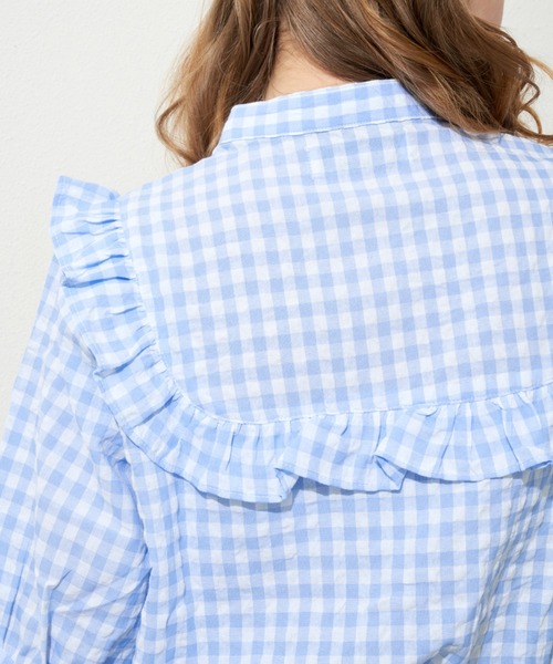 MERLOT(メルロー)の「ギンガムフリル半袖ブラウス(シャツ/ブラウス・レディース・ブラック/レッド/ブルー・FREE)」の18枚目の写真