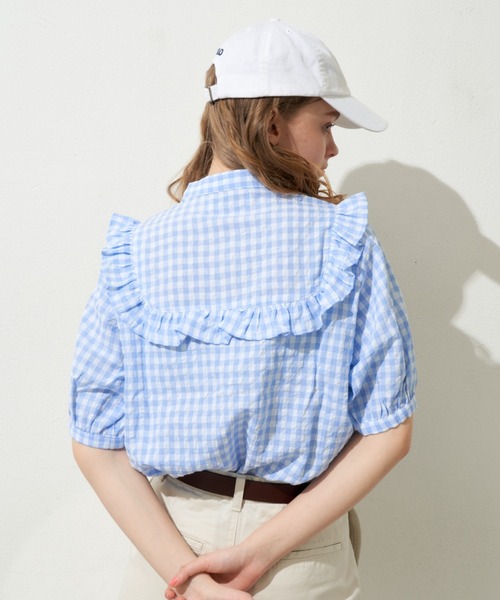 MERLOT(メルロー)の「ギンガムフリル半袖ブラウス(シャツ/ブラウス・レディース・ブラック/レッド/ブルー・FREE)」の19枚目の写真