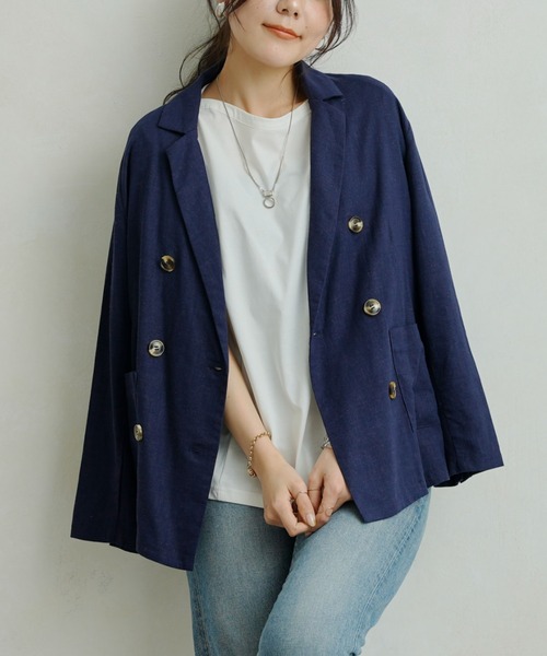 Chez toi（シェトワ）の「リネンテーラードジャケット（テーラードジャケット・レディース・ベージュ/ネイビー/オフホワイト・FREE）」の3枚目の写真