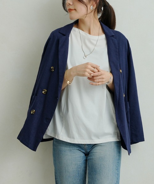 Chez toi（シェトワ）の「リネンテーラードジャケット（テーラードジャケット・レディース・ベージュ/ネイビー/オフホワイト・FREE）」の5枚目の写真