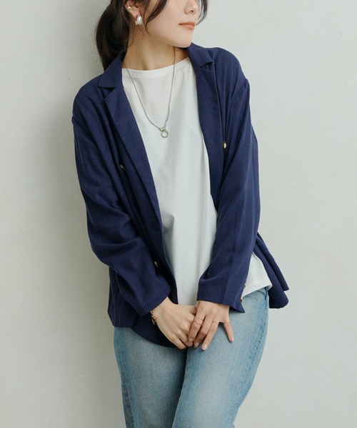 Chez toi（シェトワ）の「リネンテーラードジャケット（テーラードジャケット・レディース・ベージュ/ネイビー/オフホワイト・FREE）」の12枚目の写真