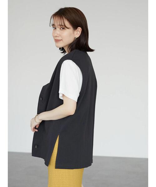 Green　Parks（グリーンパークス）の「カットソーVネックベスト（ベスト・レディース・グレー/ベージュ/ダークグリーン・FREE）」の8枚目の写真