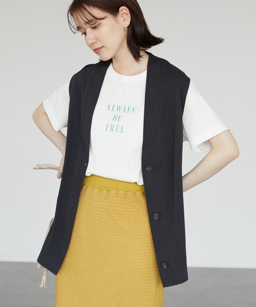 Green　Parks（グリーンパークス）の「カットソーVネックベスト（ベスト・レディース・グレー/ベージュ/ダークグリーン・FREE）」の2枚目の写真